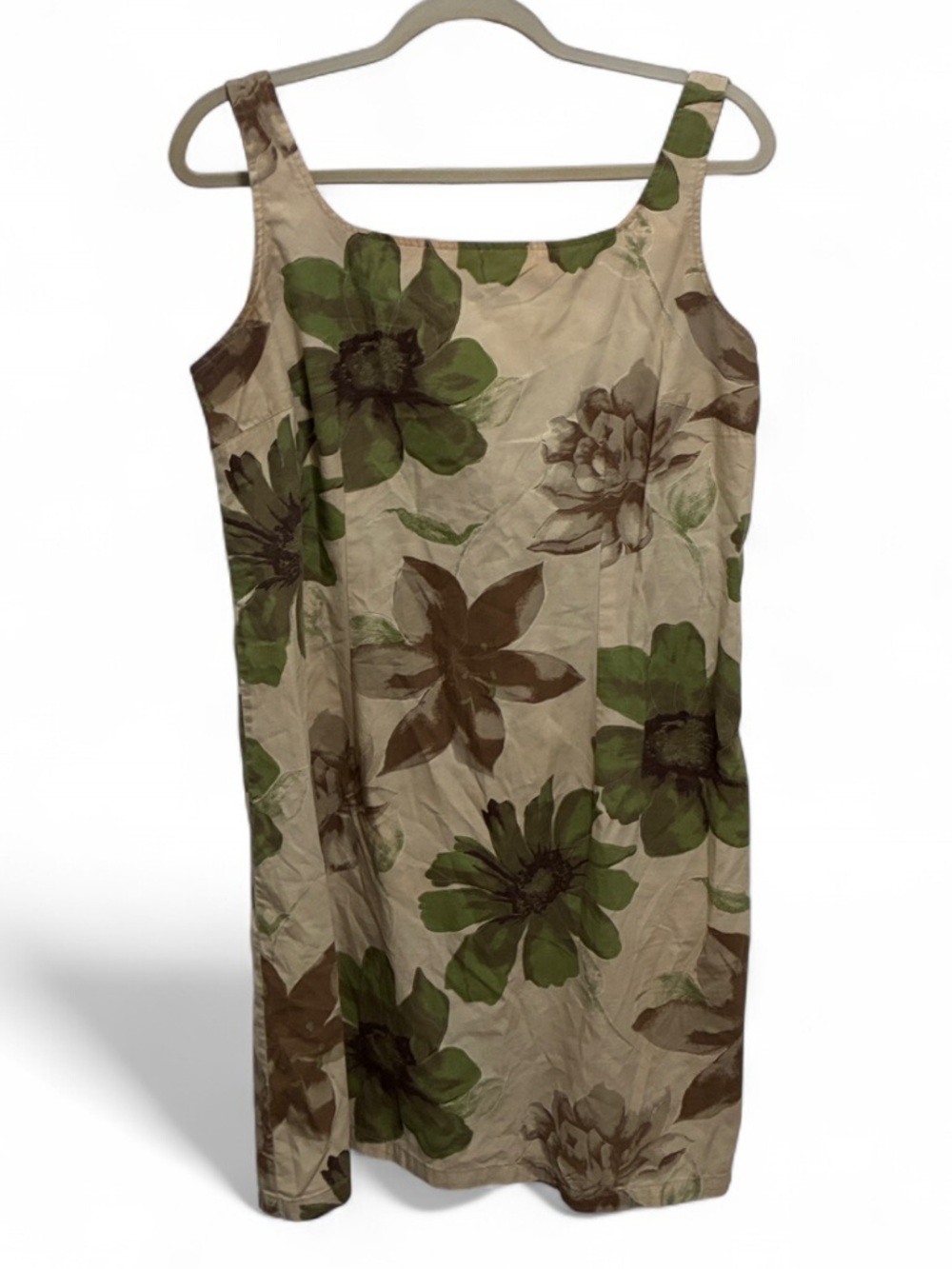 Y2K Faded Glory Sleeveless Green Brown Floral Mini Dress in Beige
